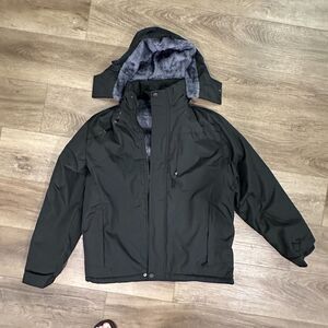 NEW Fleece Lined Hooded Waterproof Rain Jacket Ski Snow Board Parka Coat Size L